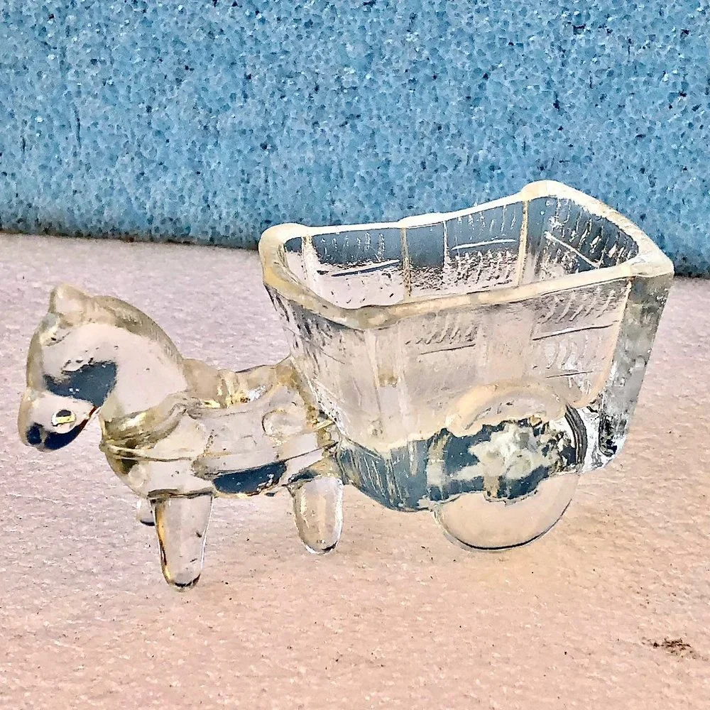 Pressed Glass Clear Donkey & Cart Vintage 80's